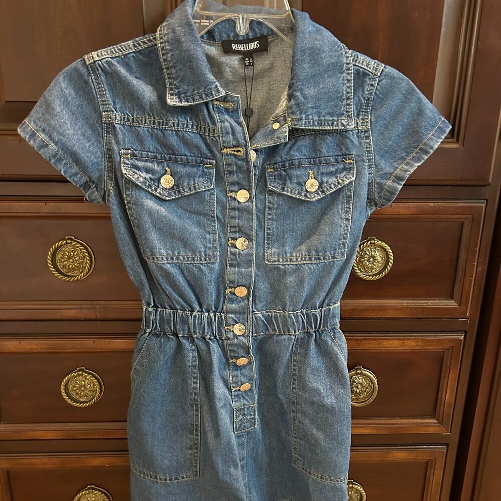 Rebellious NEW with tags Size 2 Mid Blue Denim Playsuit
